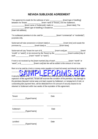 Nevada Sublease Agreement Template